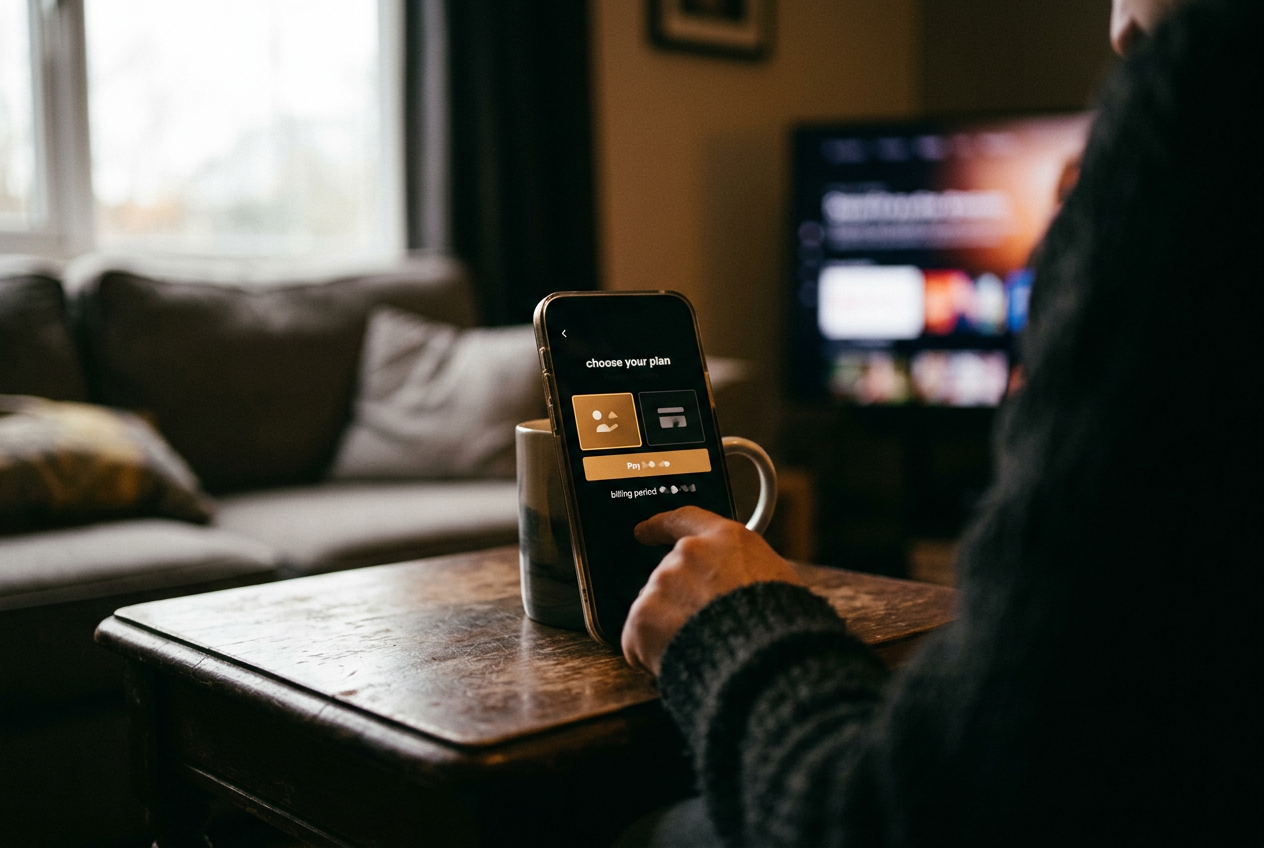 A phone showing a VIP episode paywall with a subscription period and coin option visible beneath the main button.