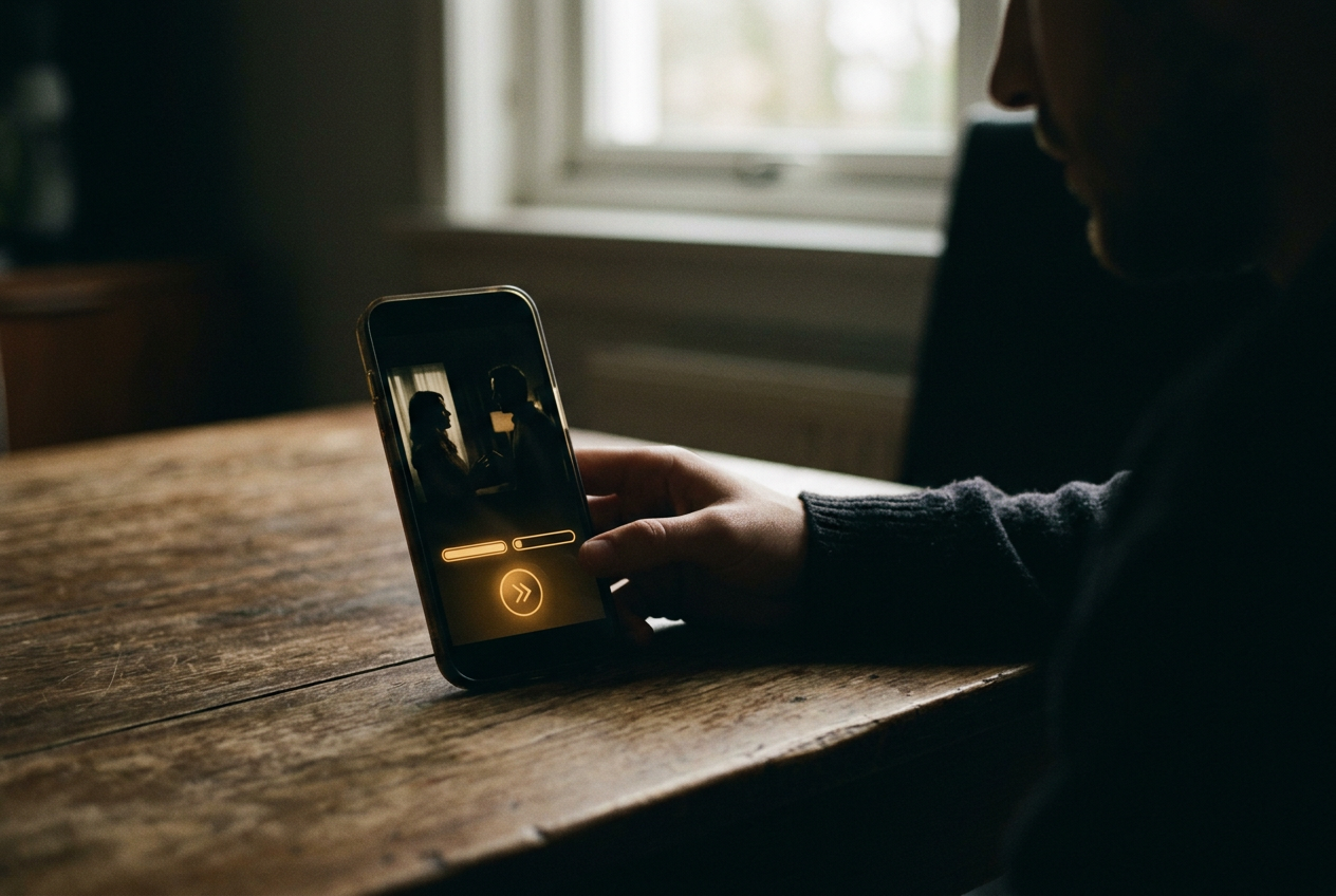 A phone propped on a table with a vertical ReelShort episode paused beside an unlock screen.
