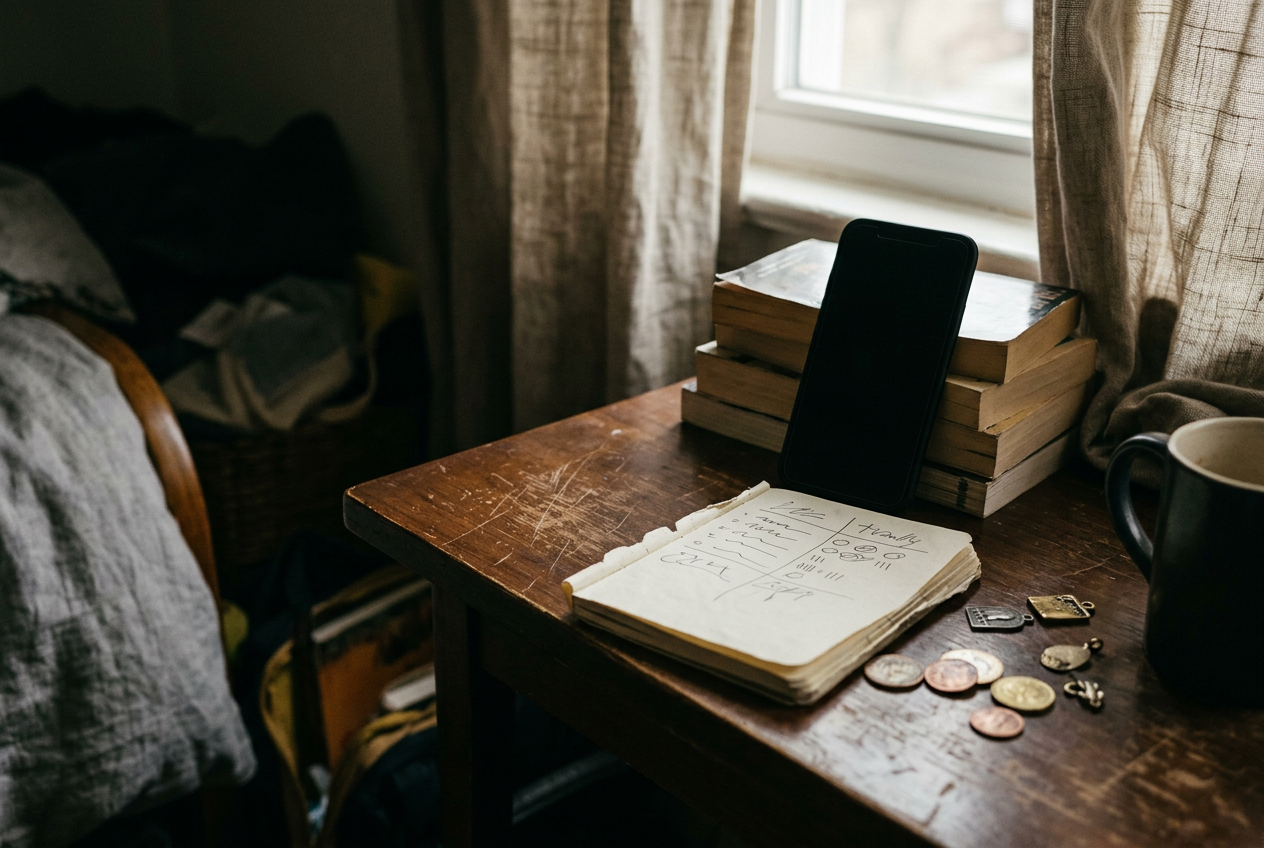A phone showing a locked vertical episode beside handwritten coin and reward calculations.