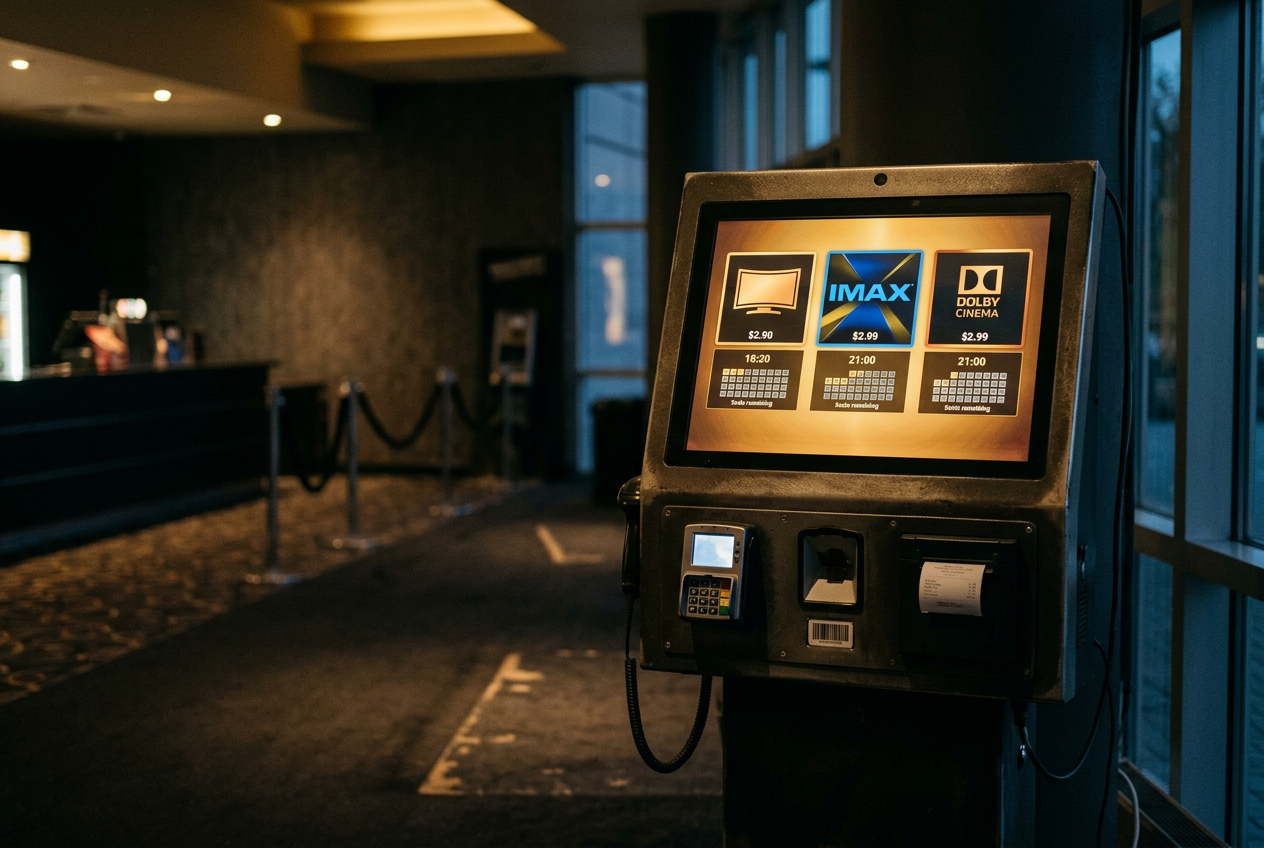 A theater ticket screen showing standard, IMAX and Dolby Cinema options for the same film.
