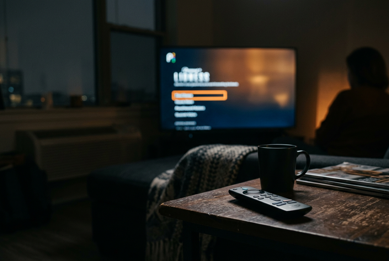 A remote beside a television displaying the Lioness episode menu on Paramount+.