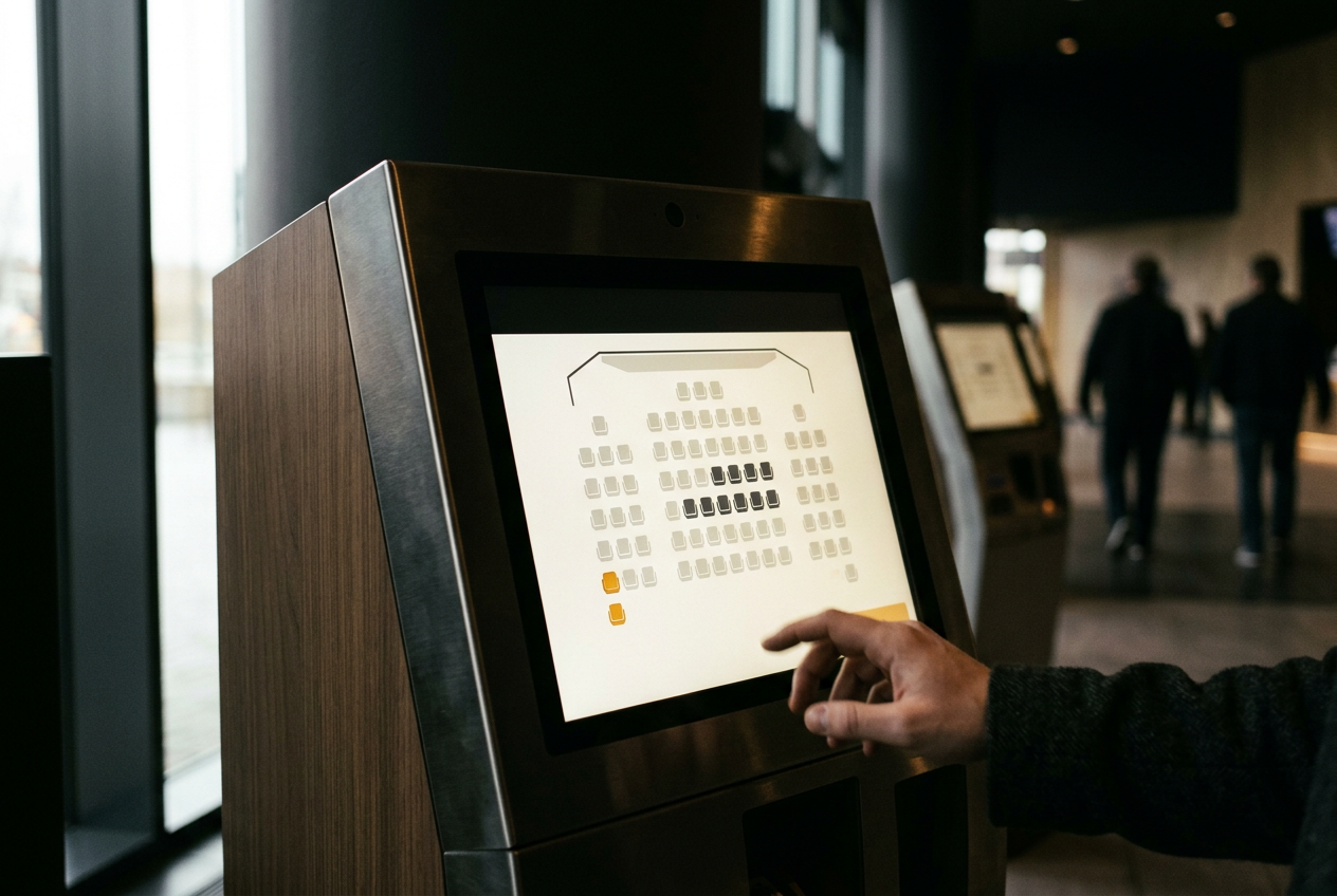 A theater ticketing screen comparing scarce premium seats with open centered seats at a standard screening.